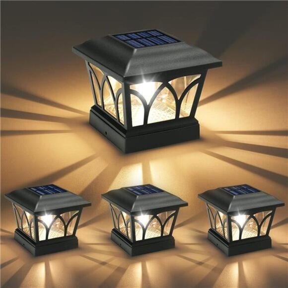 Solar Post Cap Lights Outdoor 4Pack, with Edison LED Bulbs, 2 Brightness Setting